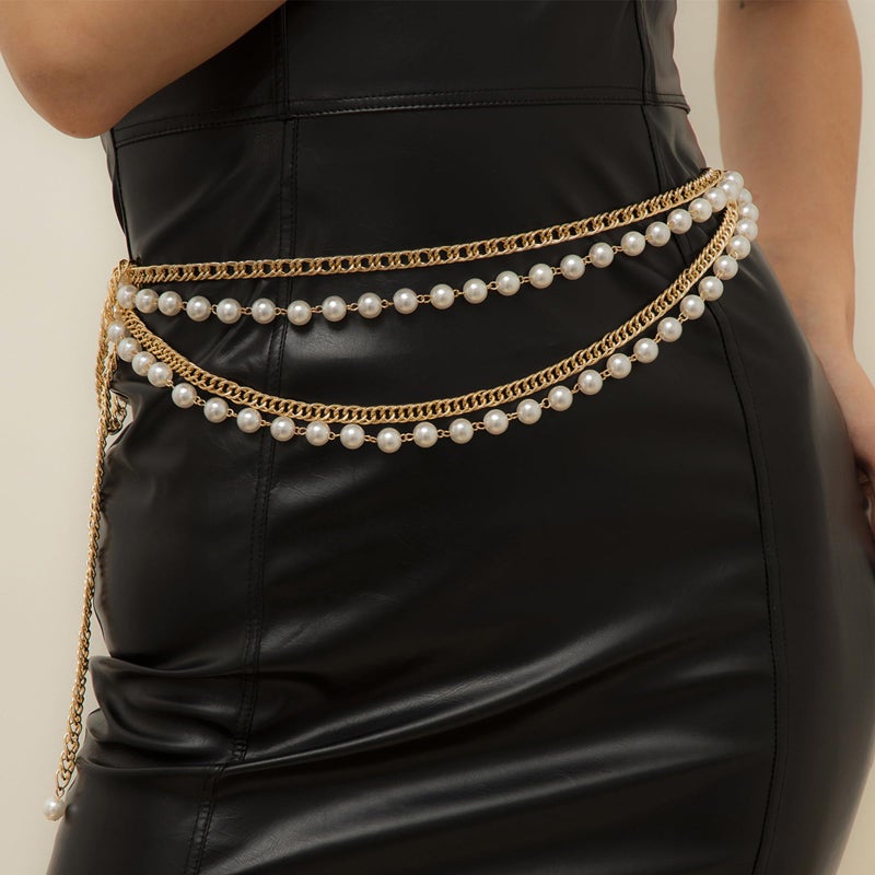 MODRSA Gold Chain Belt Gold Chain Belts for Women Gold Belt Chain Plus Size Womens Belts for Dress Layered Gold Chain Belt for Women Pearl Waist Chain - Image 2